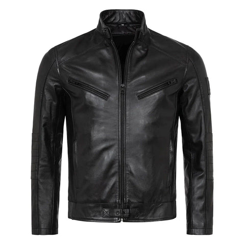 Men's Vintage Slim Fit Black Motorcycle  Leather Jacket