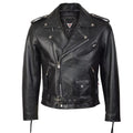 Mens Brando Belted Black Biker Leather Jacket