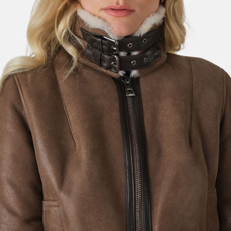 Women’s Brown Shearling Aviator Leather Jacket