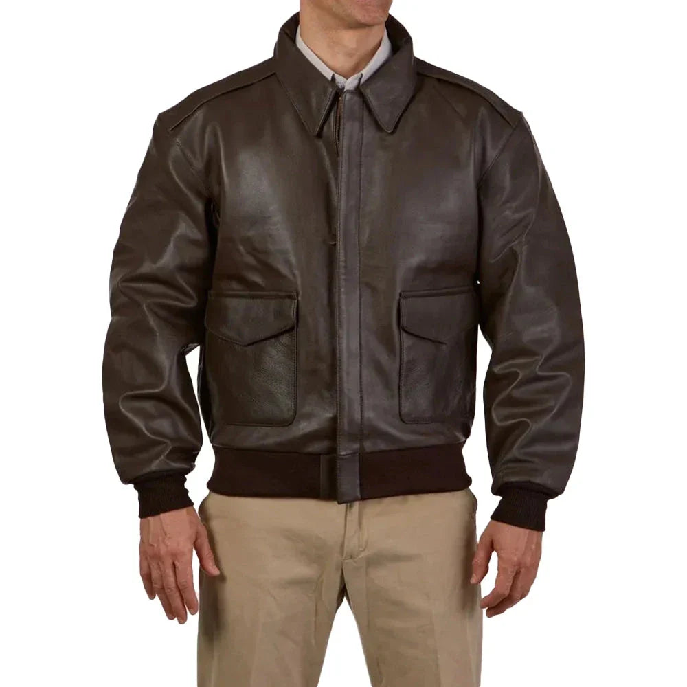 A2 Distressed Aviator Brown Leather Bomber Jacket