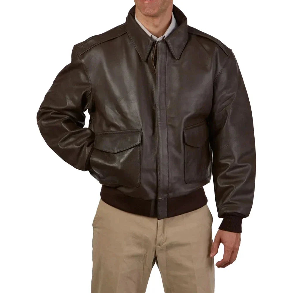 A2 Distressed Aviator Brown Leather Bomber Jacket