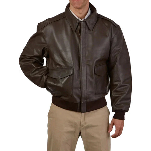 A2 Distressed Aviator Brown Leather Bomber Jacket