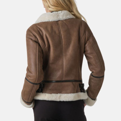 Women’s Brown Shearling Aviator Leather Jacket