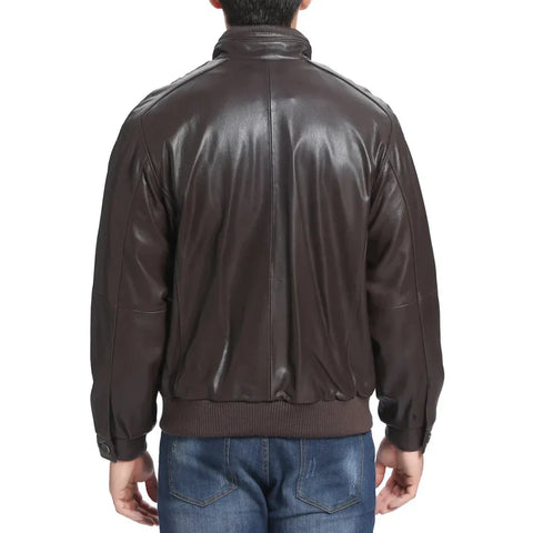 Men's Classic Fit Lambskin Leather Bomber Jacket