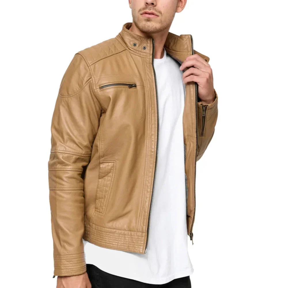 Men's Camel Brown Lambskin Leather Jacket