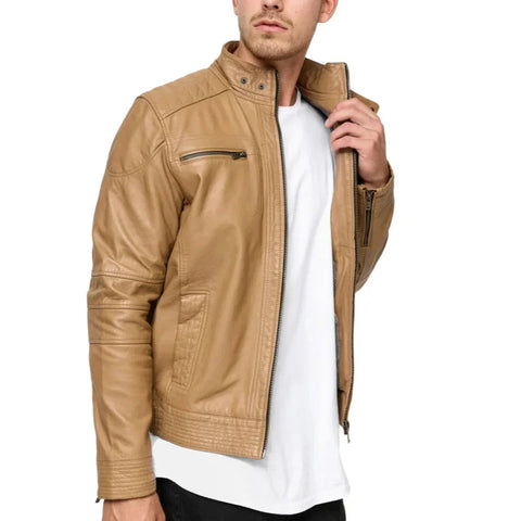 Men's Camel Brown Lambskin Leather Jacket