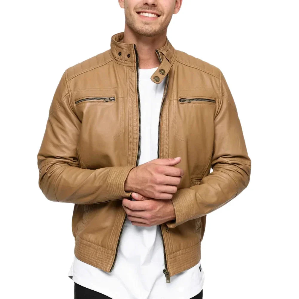 Men's Camel Brown Lambskin Leather Jacket