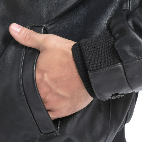 Men's Real Lambskin Black Leather Bomber Jacket