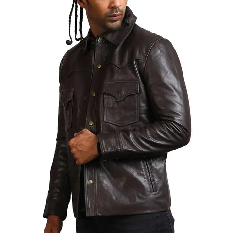 Men's Governor Trucker Dark Brown Leather Jacket