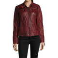 Womens Biker Dark Red Leather Jacket