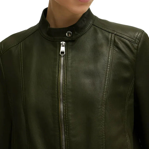 Women’s Dark Green Cafe Racer Leather Jacket
