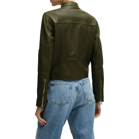 Women’s Dark Green Cafe Racer Leather Jacket