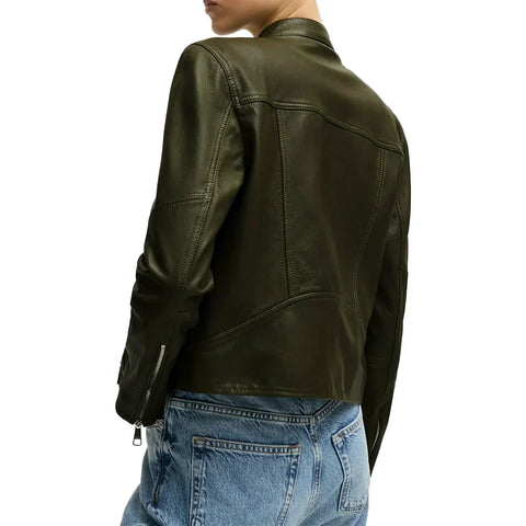 Women’s Dark Green Cafe Racer Leather Jacket