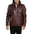 Men's Maroon Bomber Hooded Leather Jacket