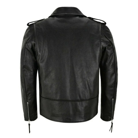 Mens Brando Belted Black Biker Leather Jacket