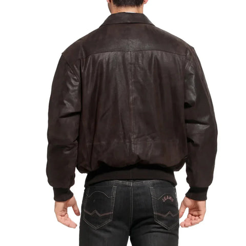 Men's Distressed Brown Leather A2 Bomber Jacket