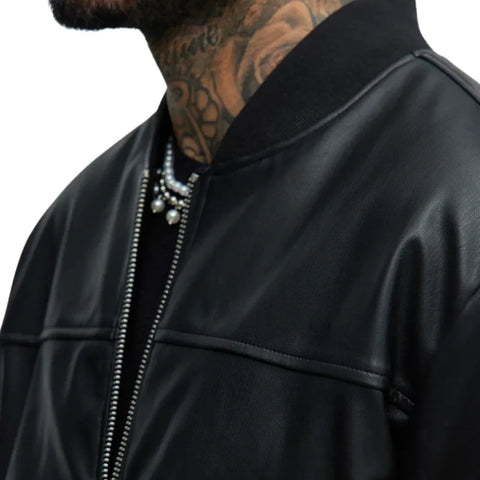 Men’s Oversized Red Leather Bomber Jacket