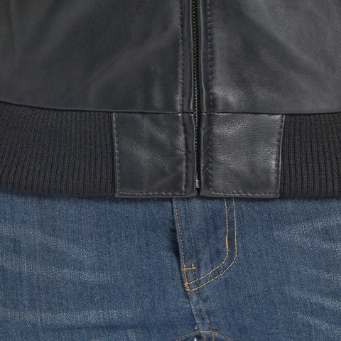 Men's Real Lambskin Black Leather Bomber Jacket