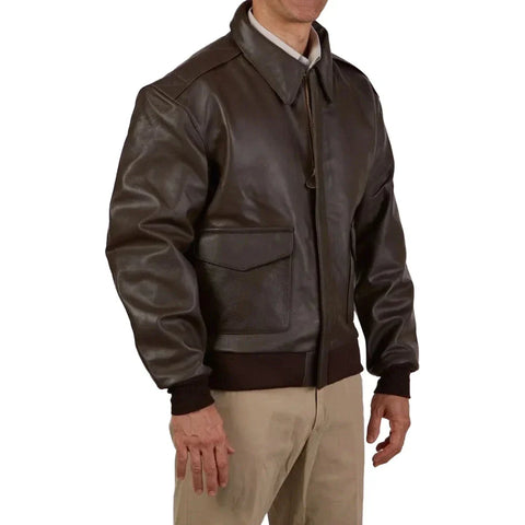 A2 Distressed Aviator Brown Leather Bomber Jacket