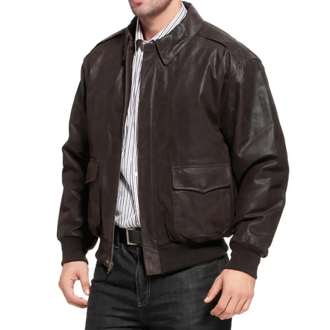 Men's Distressed Brown Leather A2 Bomber Jacket
