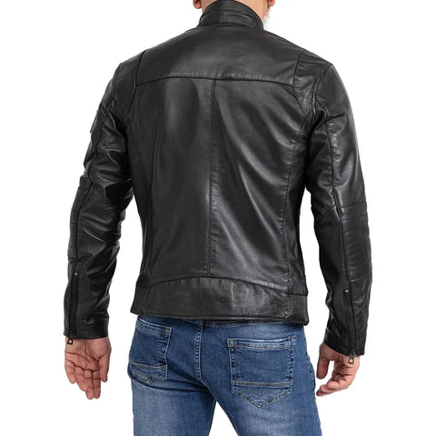 Men's Vintage Slim Fit Black Motorcycle  Leather Jacket