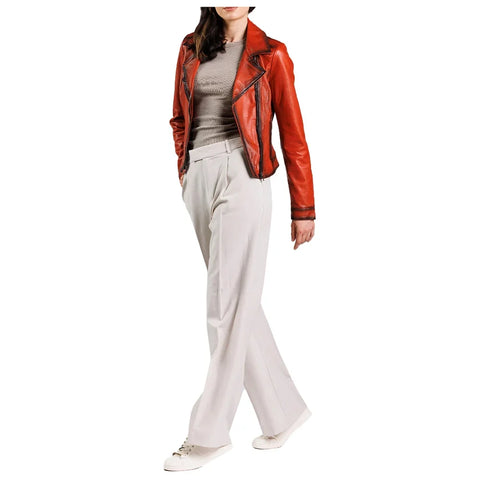 Millie Women's Biker Orange Leather Jacket