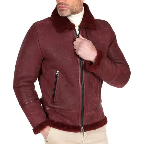Men’s Dark Maroon Leather Bomber Jacket