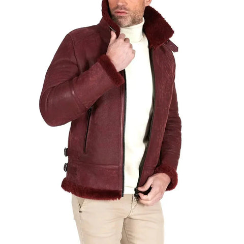 Men’s Dark Maroon Leather Bomber Jacket