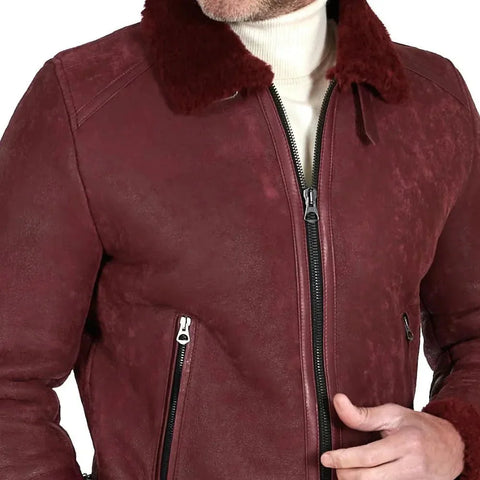 Men’s Dark Maroon Leather Bomber Jacket