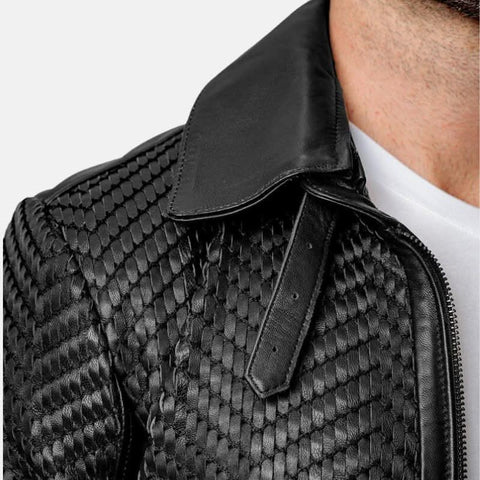 Mens Black Snakeskin Textured Leather Jacket
