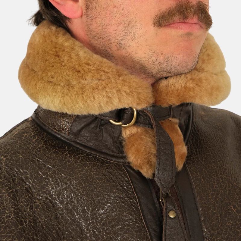 Men's Distressed Brown Shearling B-3 Bomber Jacket