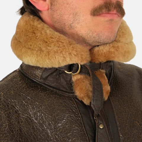 Men's Distressed Brown Shearling B-3 Bomber Jacket