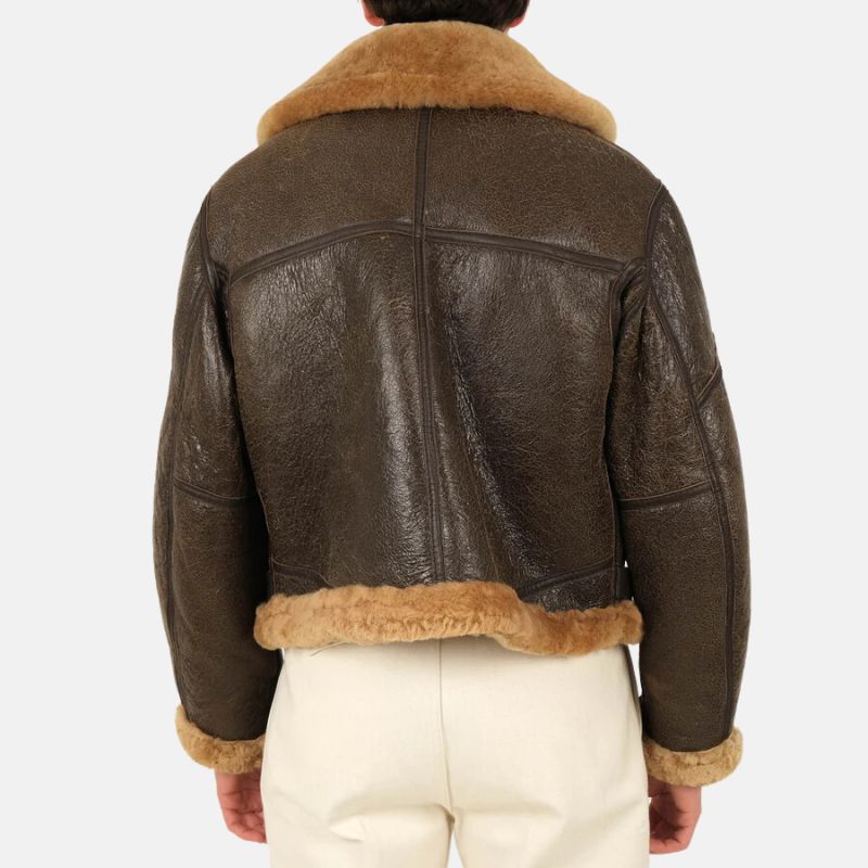 Men's Distressed Brown Shearling B-3 Bomber Jacket