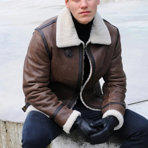 Men's Berlin Brown Shearling Bomber Leather Jacket