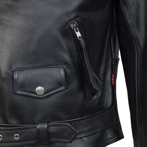 Mens Brando Belted Black Biker Leather Jacket