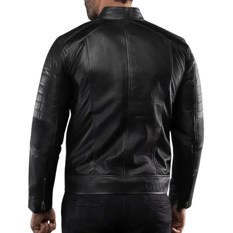 Men's Real Lambskin Black Cafe Racer Leather Jacket