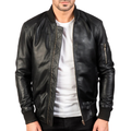 Men's Ma-1 Black Leather Bomber Jacket