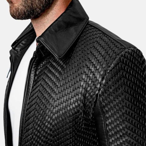 Mens Black Snakeskin Textured Leather Jacket