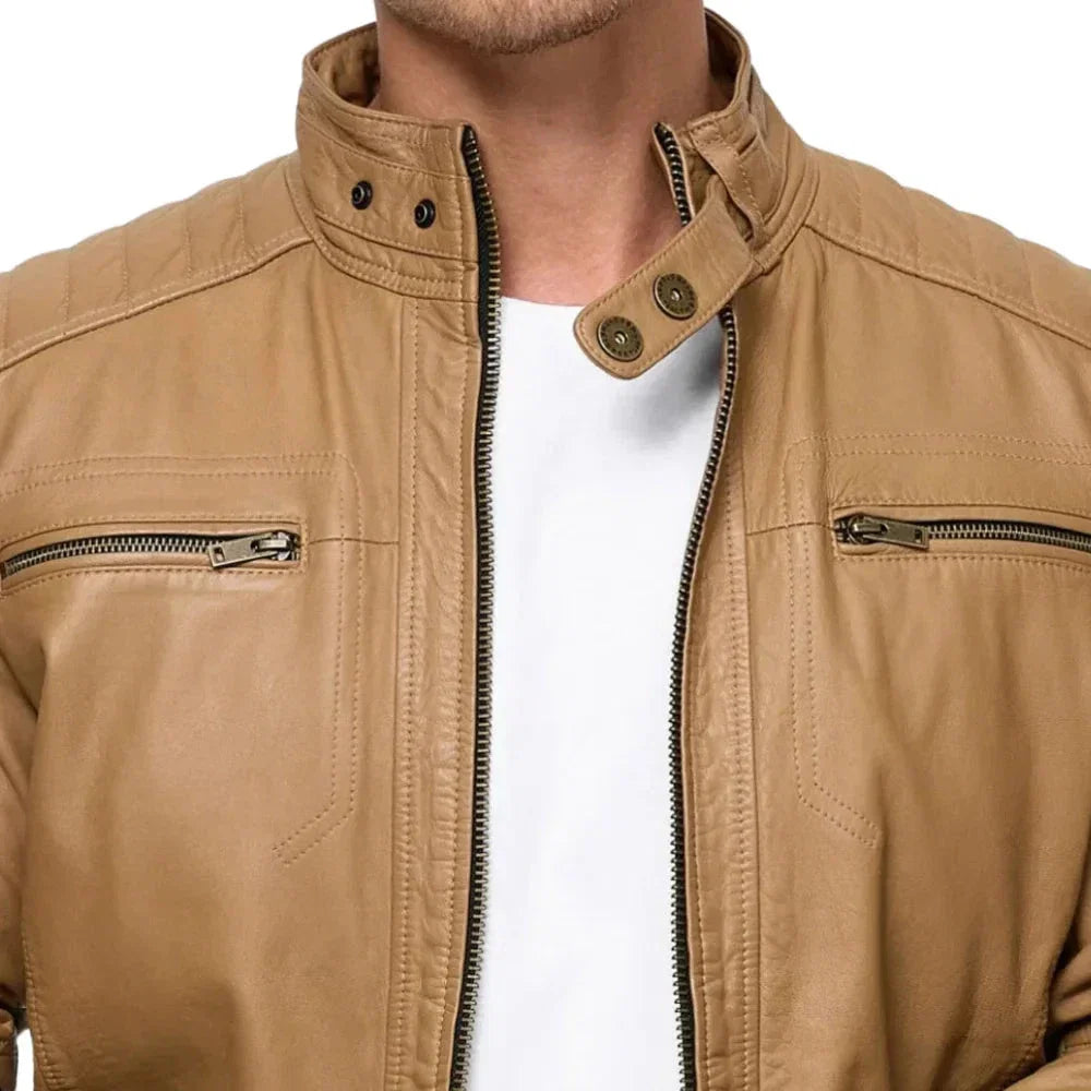 Men's Camel Brown Lambskin Leather Jacket