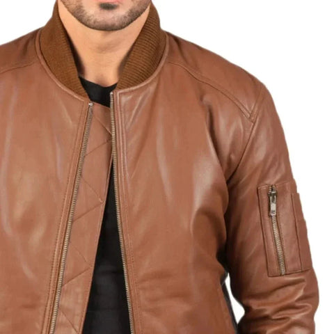 Men's MA-1 Brown Leather Bomber Jacket