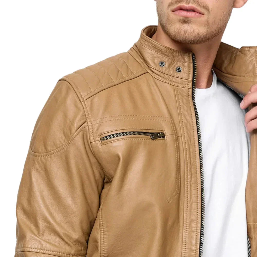Men's Camel Brown Lambskin Leather Jacket