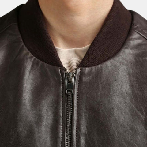 Men's Oversized Coffee Brown Leather Bomber Jacket