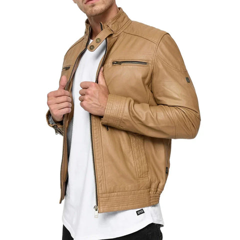 Men's Camel Brown Lambskin Leather Jacket