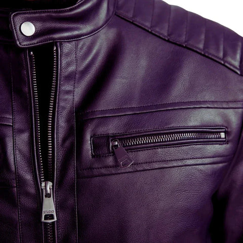 Men's Purple Quilted Biker Leather Jacket