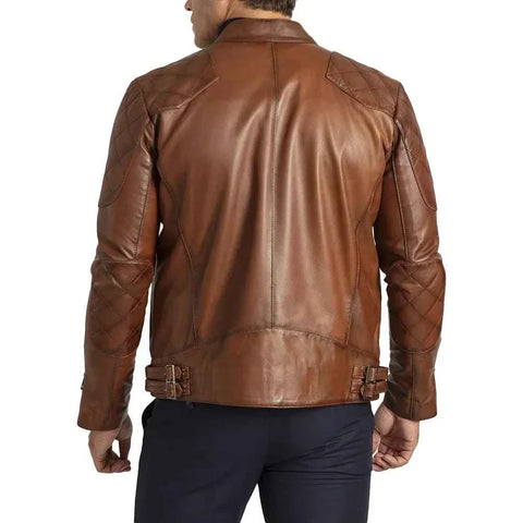 Men's David Brown Quilted Cafe Racer Leather Jacket