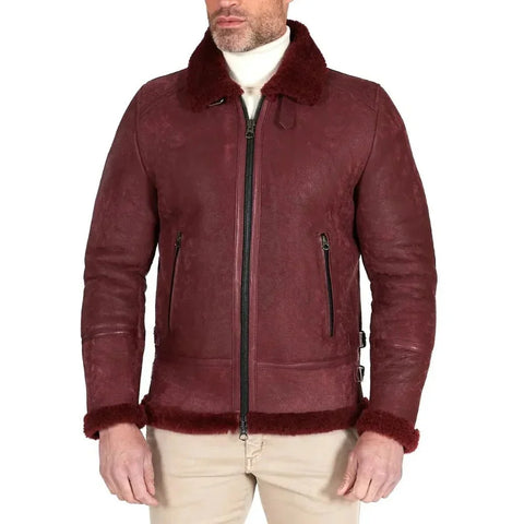 Men’s Dark Maroon Leather Bomber Jacket