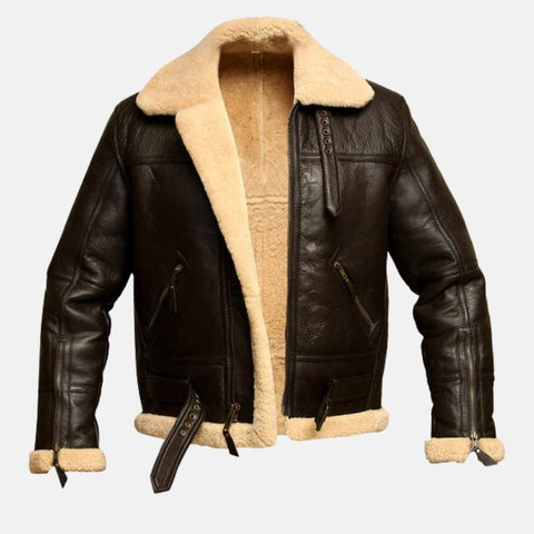 Men's RAF B3 Shearling Aviator Dark Brown Leather Jacket