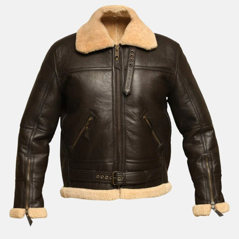 Men's RAF B3 Shearling Aviator Dark Brown Leather Jacket