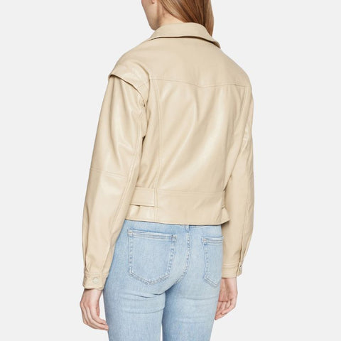 Women's Moto Style Beige Leather Jacket