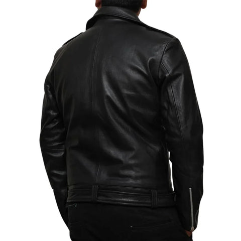 Negan Inspired Men’s Black Belted Moto Leather Jacket